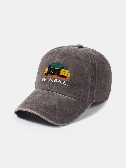 Black Cat Pattern Casual Decoration Washed Cotton Baseball Cap - Naturzy