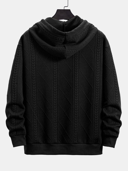 Relax Fit Geometric Jacquard Hoodie - Naturzy