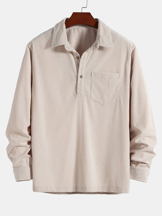 3 Pieces Long Sleeve Polo Neck Corduroy Shirt - Naturzy