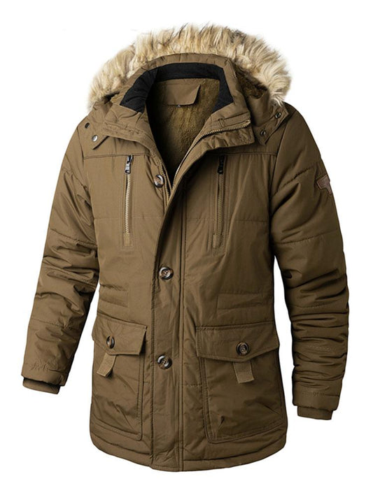 Faux Fur Collar Detachable Hooded Coat - Naturzy
