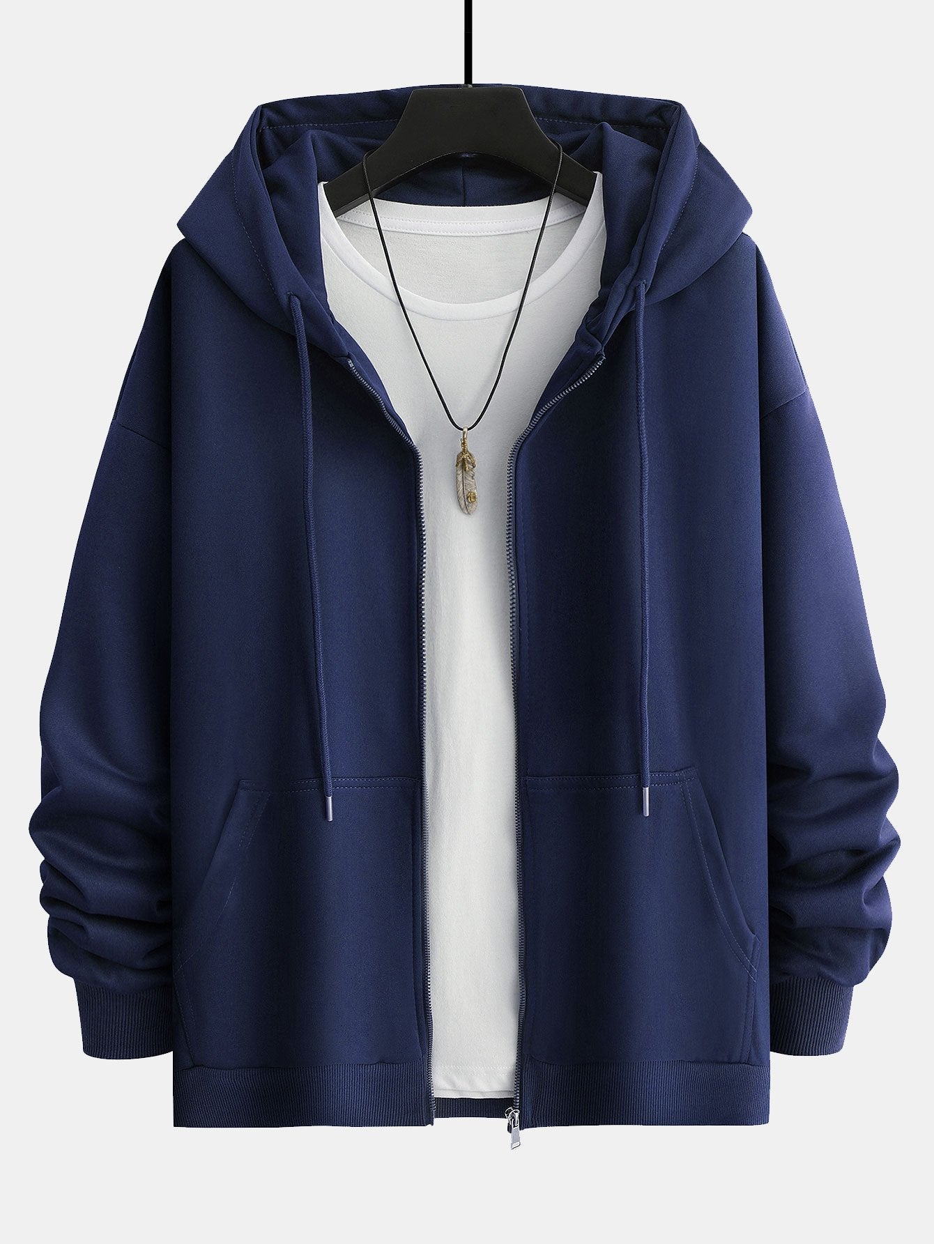 Basic Relax Fit Zip Hoodie - Naturzy