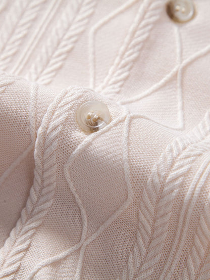 Knitted Geometric Rhombus Jacquard Cuban Shirt - Naturzy