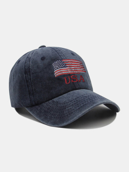USA Flag Embroidery Washed Distressed Cotton Baseball Cap - Naturzy