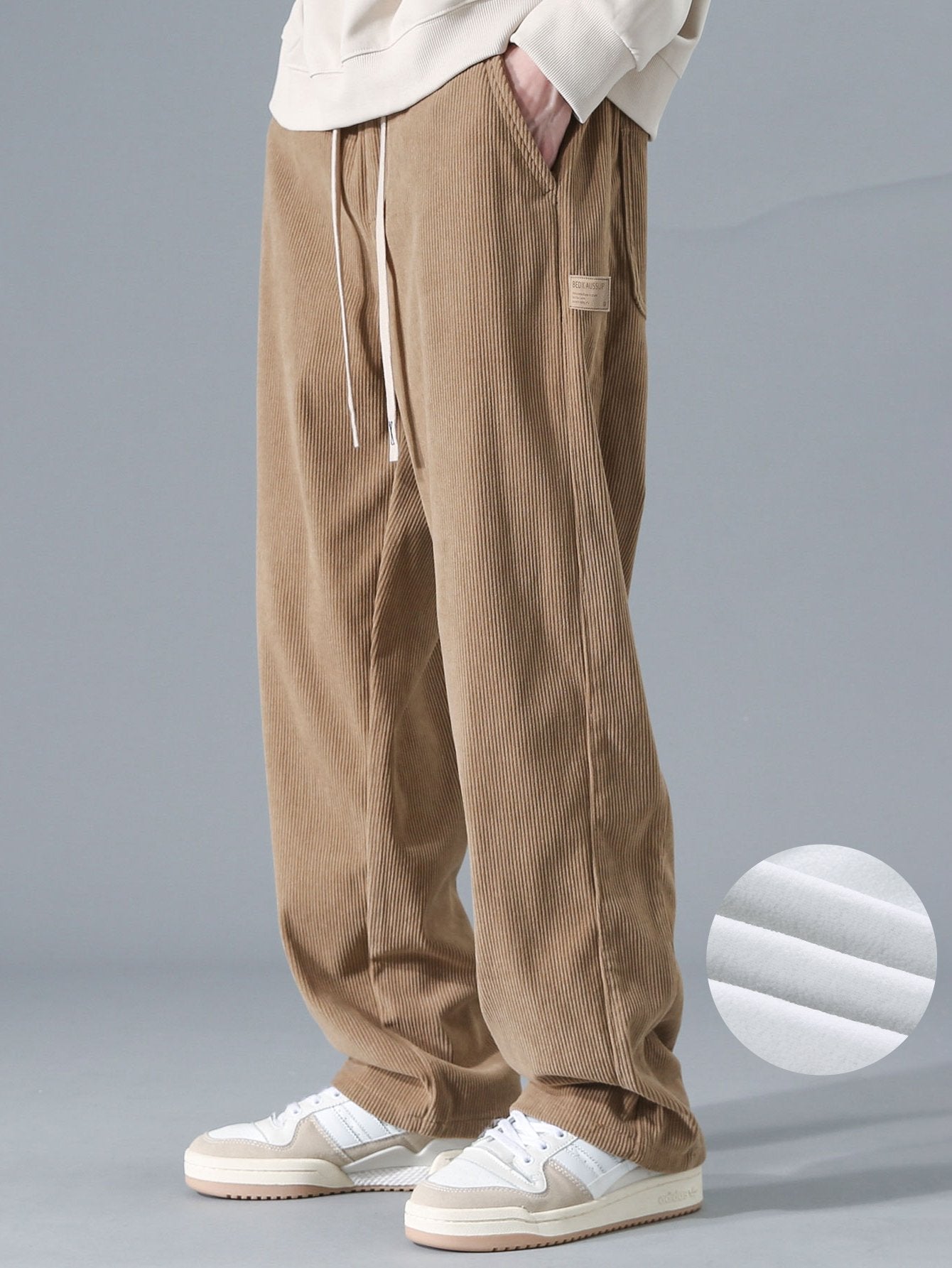Polar Fleece Lined Straight Leg Corduroy Pants - Naturzy