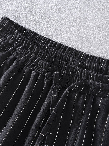 Linen Cotton Blend  Striped Shorts - Naturzy
