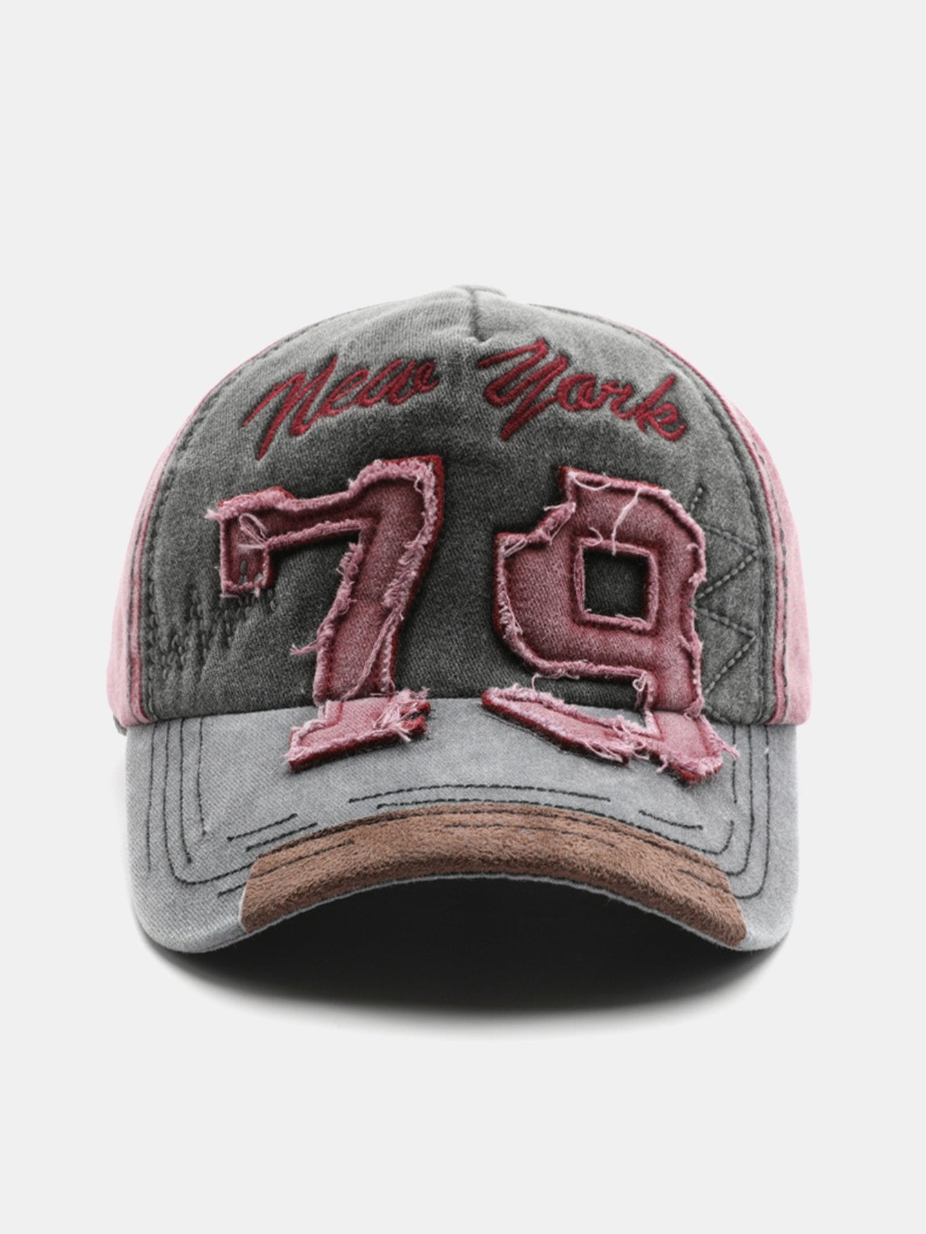 New York 79 Embroidery Washed Distressed Baseball Cap - Naturzy