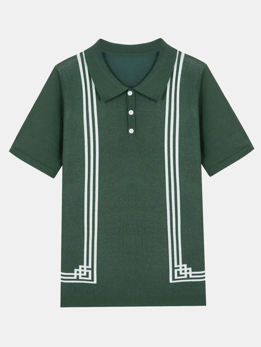 Striped Frame Short Sleeve Sweater Polo - Naturzy