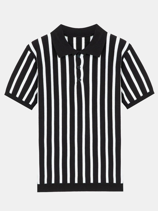 Striped Short Sleeve Sweater Polo - Naturzy