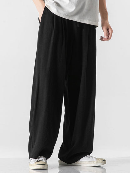 Linen And Cotton Blend Relax Fit Wide Leg Pants - Naturzy