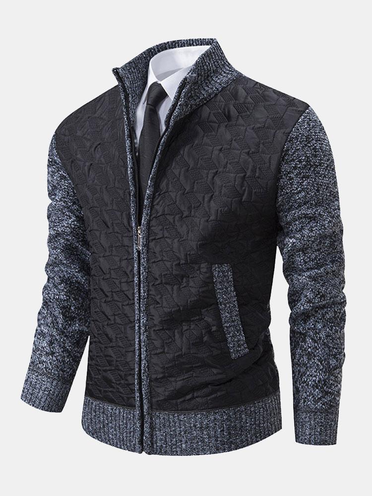 Quilted Jacquard Zip Up Sweater - Naturzy
