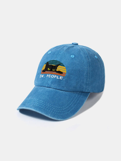 Black Cat Pattern Casual Decoration Washed Cotton Baseball Cap - Naturzy