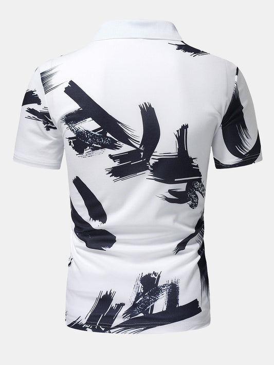 Brushstroke Print Polo Shirt - Naturzy