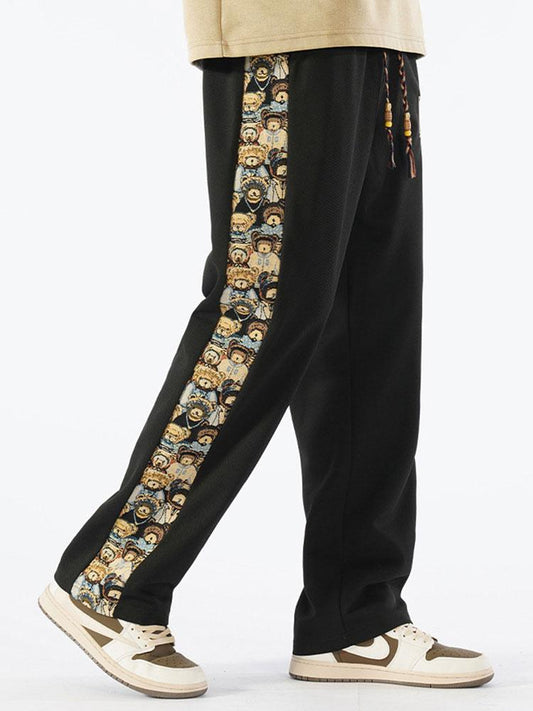 Bear Print Patchwork Straight Leg Pants - Naturzy