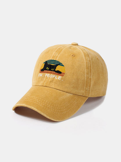 Black Cat Pattern Casual Decoration Washed Cotton Baseball Cap - Naturzy