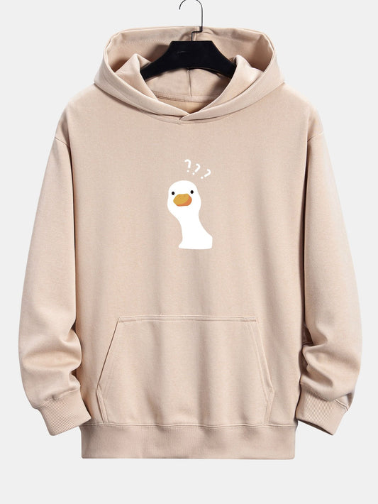 Question Mark Doubtful Duck Print Relax Fit Hoodie - Naturzy