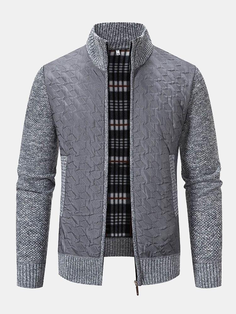 Quilted Jacquard Zip Up Sweater - Naturzy