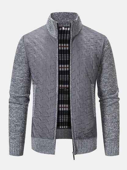 Quilted Jacquard Zip Up Sweater - Naturzy