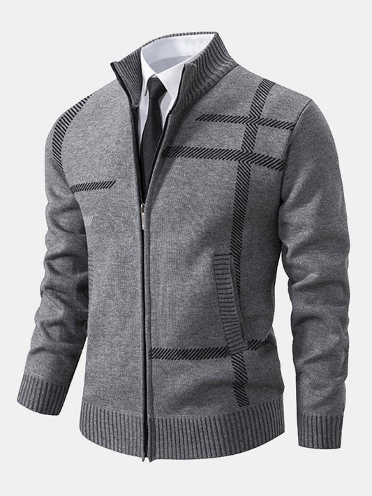 Striped Pattern Zip Sweater - Naturzy