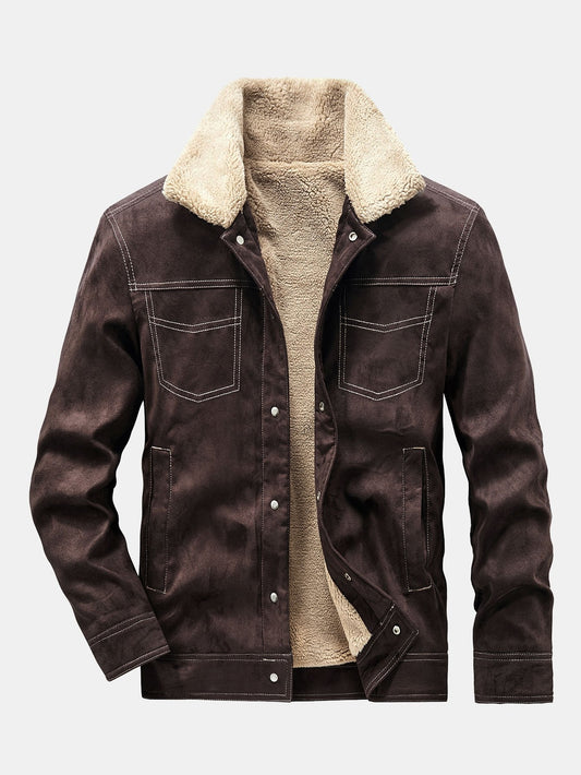 Faux Suede Teddy Lined Utility Jacket - Naturzy