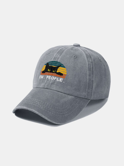Black Cat Pattern Casual Decoration Washed Cotton Baseball Cap - Naturzy