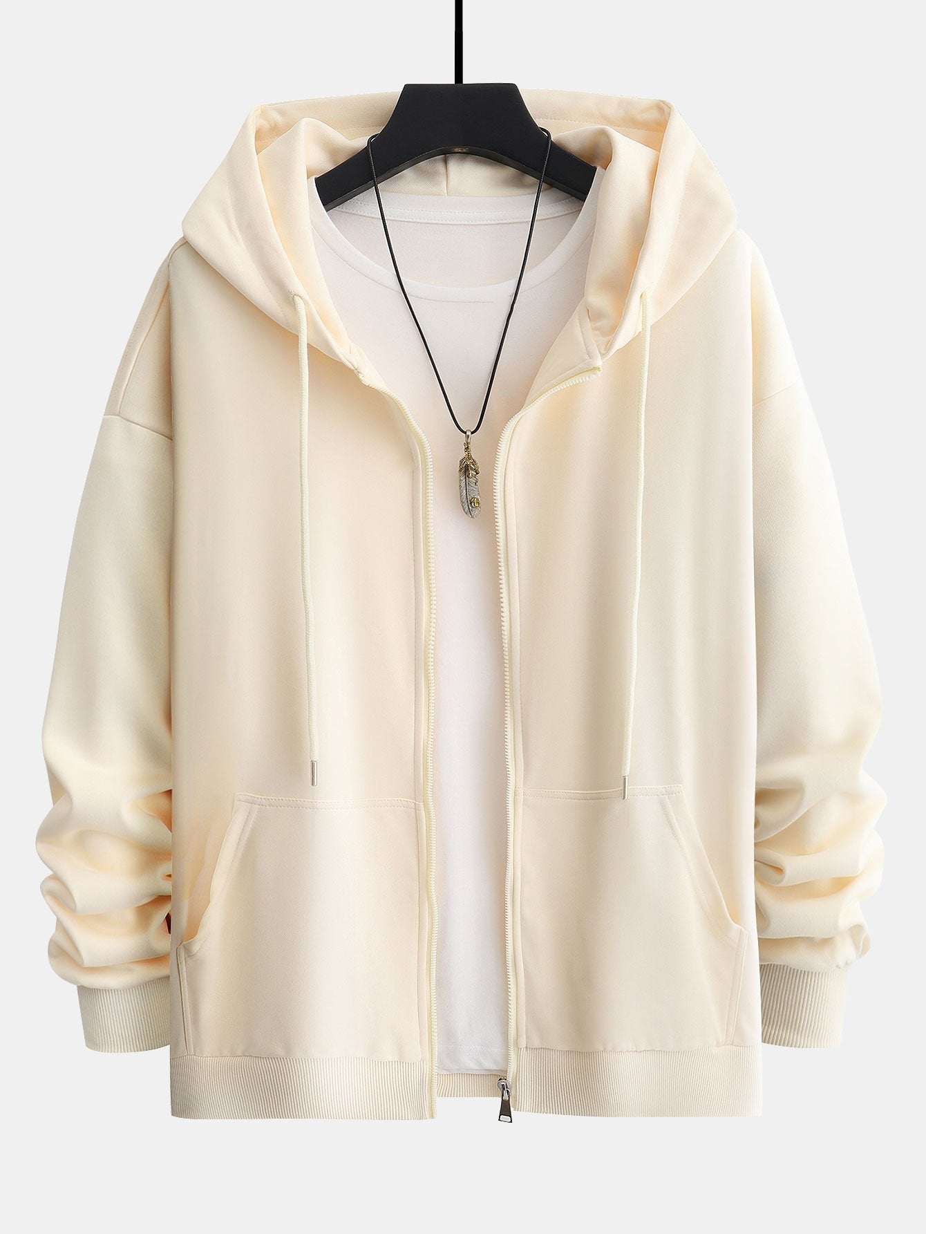 Basic Relax Fit Zip Hoodie - Naturzy