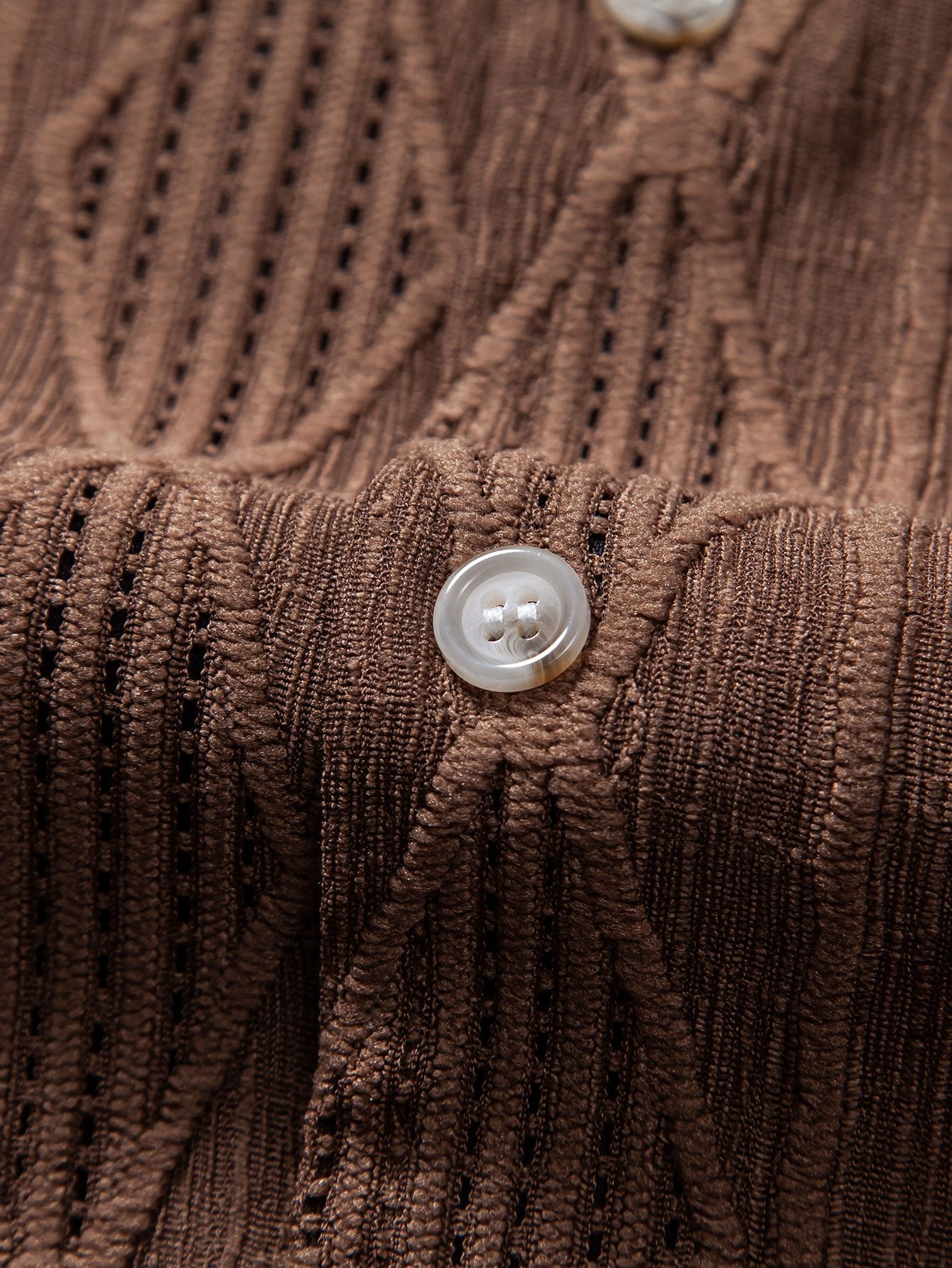 Geometric Jacquard Eyelet Cuban Shirt - Naturzy