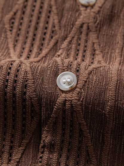 Geometric Jacquard Eyelet Cuban Shirt - Naturzy