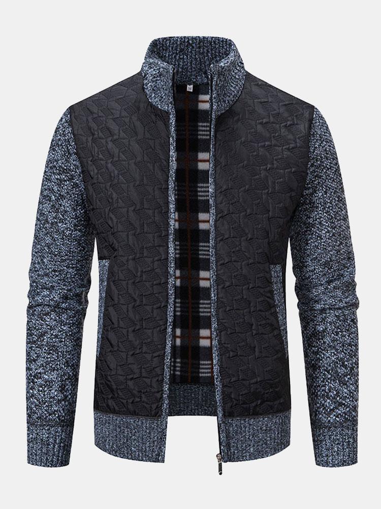 Quilted Jacquard Zip Up Sweater - Naturzy