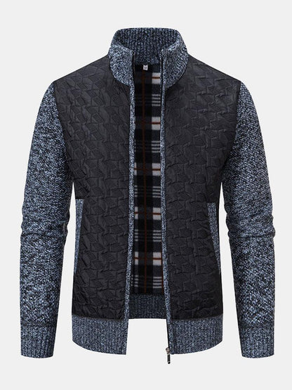 Quilted Jacquard Zip Up Sweater - Naturzy