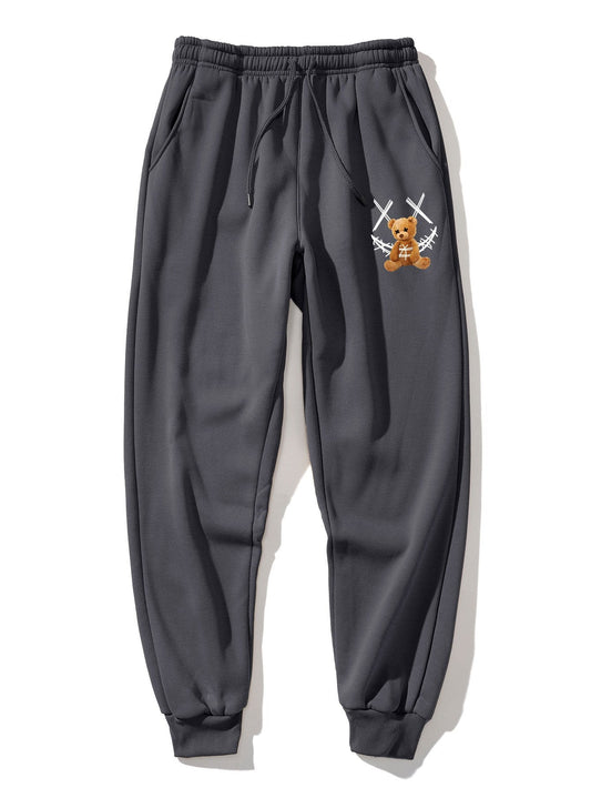 Graffiti Smiley Bear Print Jogger Pants - Naturzy