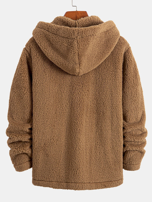 Teddy Fleece Button Up Hooded Coat - Naturzy