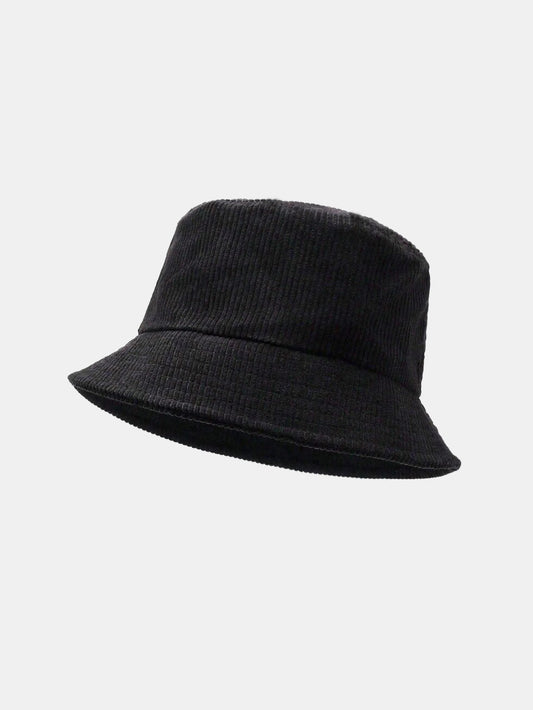 Solid Color Check Corduroy Bucket Hat - Naturzy