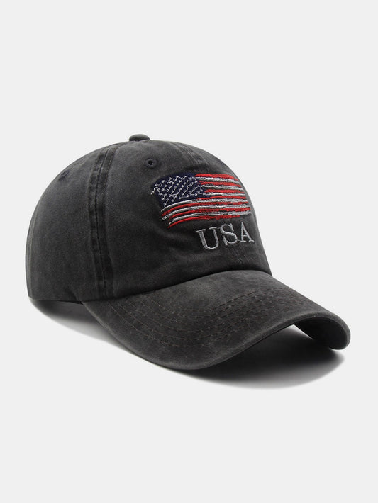 USA Flag Embroidery Washed Distressed Cotton Baseball Cap - Naturzy
