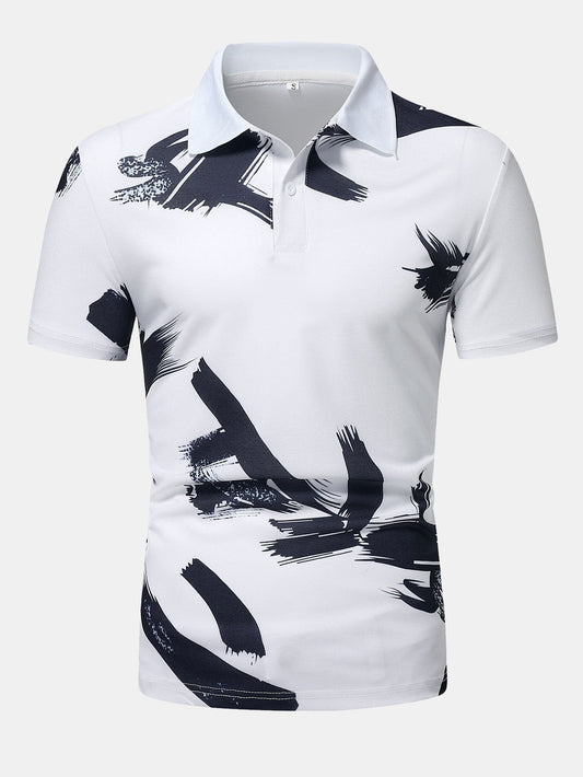 Brushstroke Print Polo Shirt - Naturzy