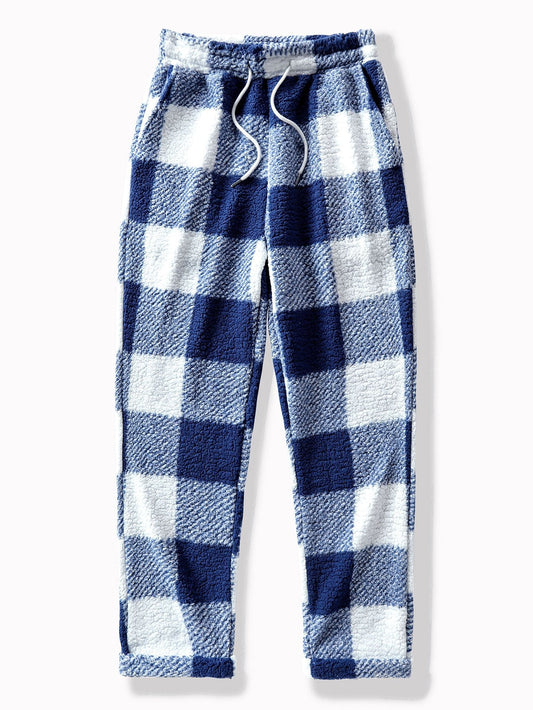 Straight Leg Plaid Pattern Teddy Pants - Naturzy