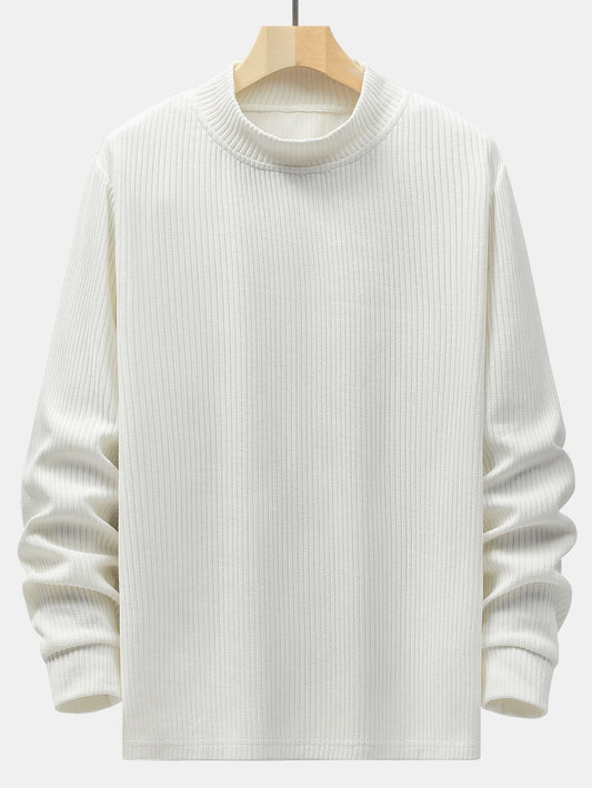 2 Pieces Long Sleeve Muscle Fit Knit Ribbed Mock Neck T-Shirts - Naturzy
