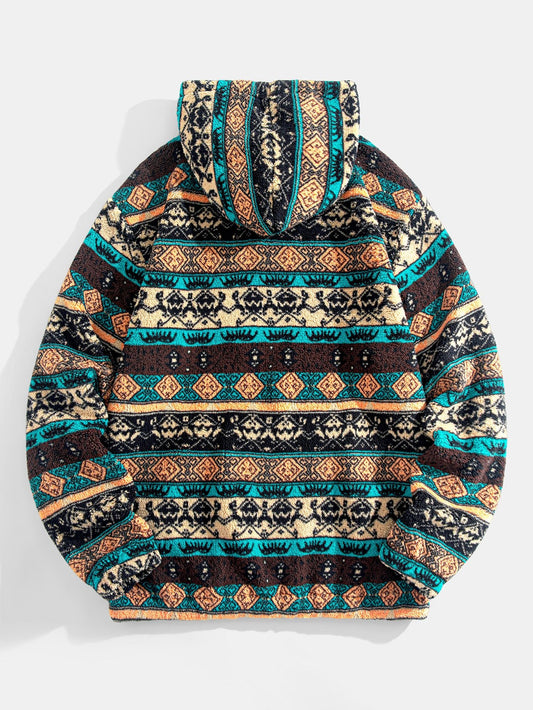 Ethnic Geometric Teddy Fleece Hoodie - Naturzy