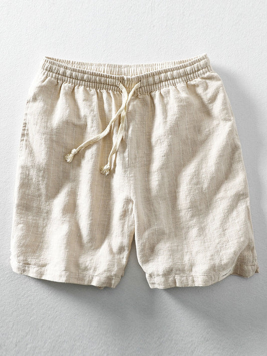 Linen Cotton Blend Drawstring Striped Shorts - Naturzy