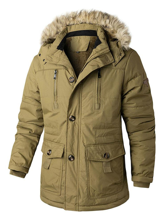 Faux Fur Collar Detachable Hooded Coat - Naturzy