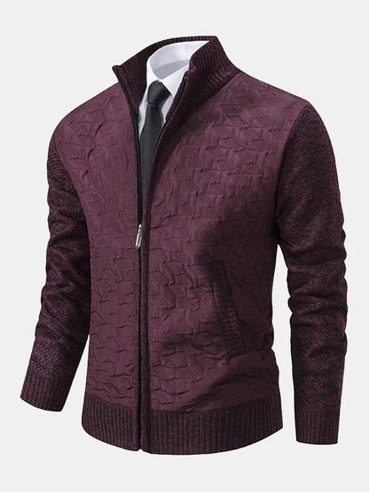 Quilted Jacquard Zip Up Sweater - Naturzy