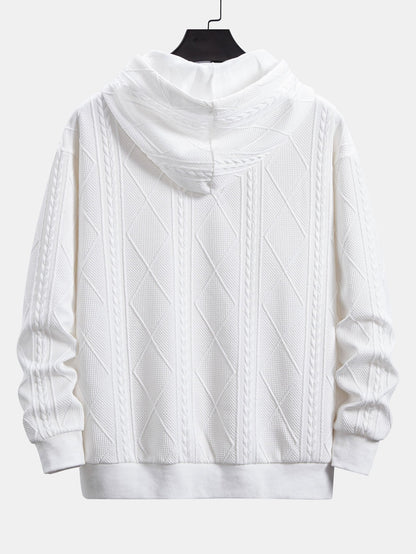 Relax Fit Geometric Jacquard Hoodie - Naturzy
