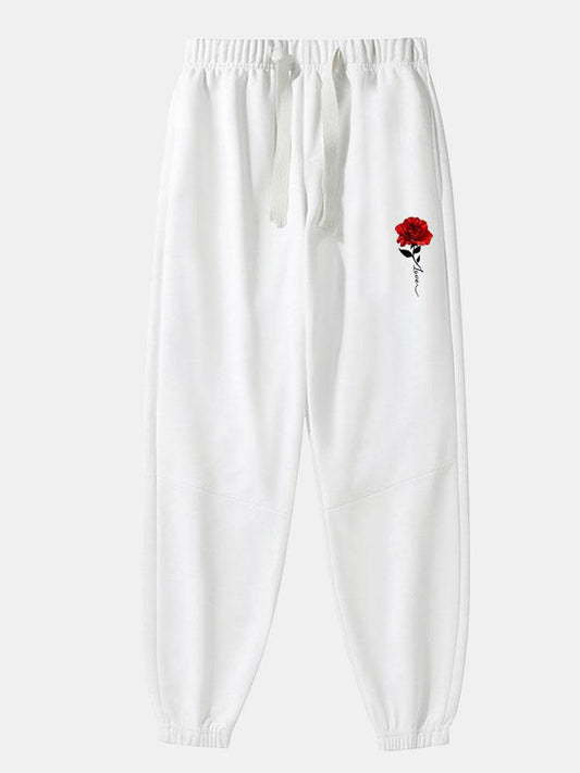 Rose Print Cotton Blend Jogger Pants - Naturzy