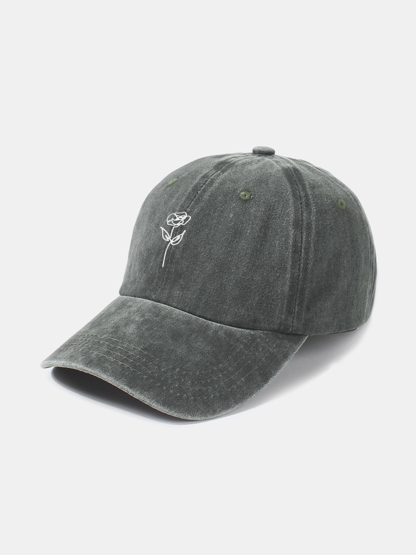 Line Rose Pattern Washed Cotton Decorative Baseball Cap - Naturzy