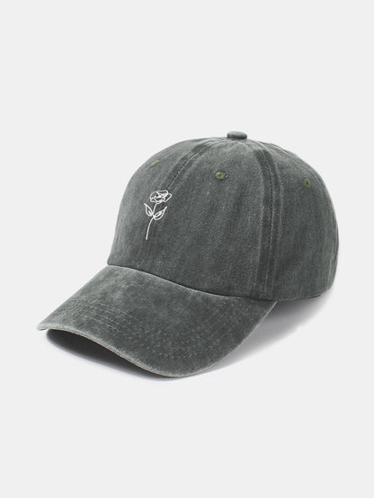 Line Rose Pattern Washed Cotton Decorative Baseball Cap - Naturzy