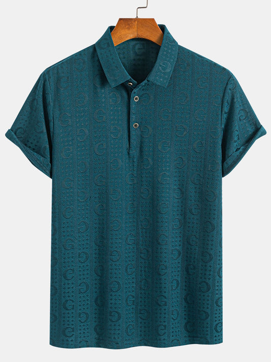 Short Sleeve Knitted Letter Textured Polo - Naturzy