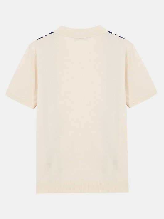 Striped Johnny Collar Sweater Polo - Naturzy