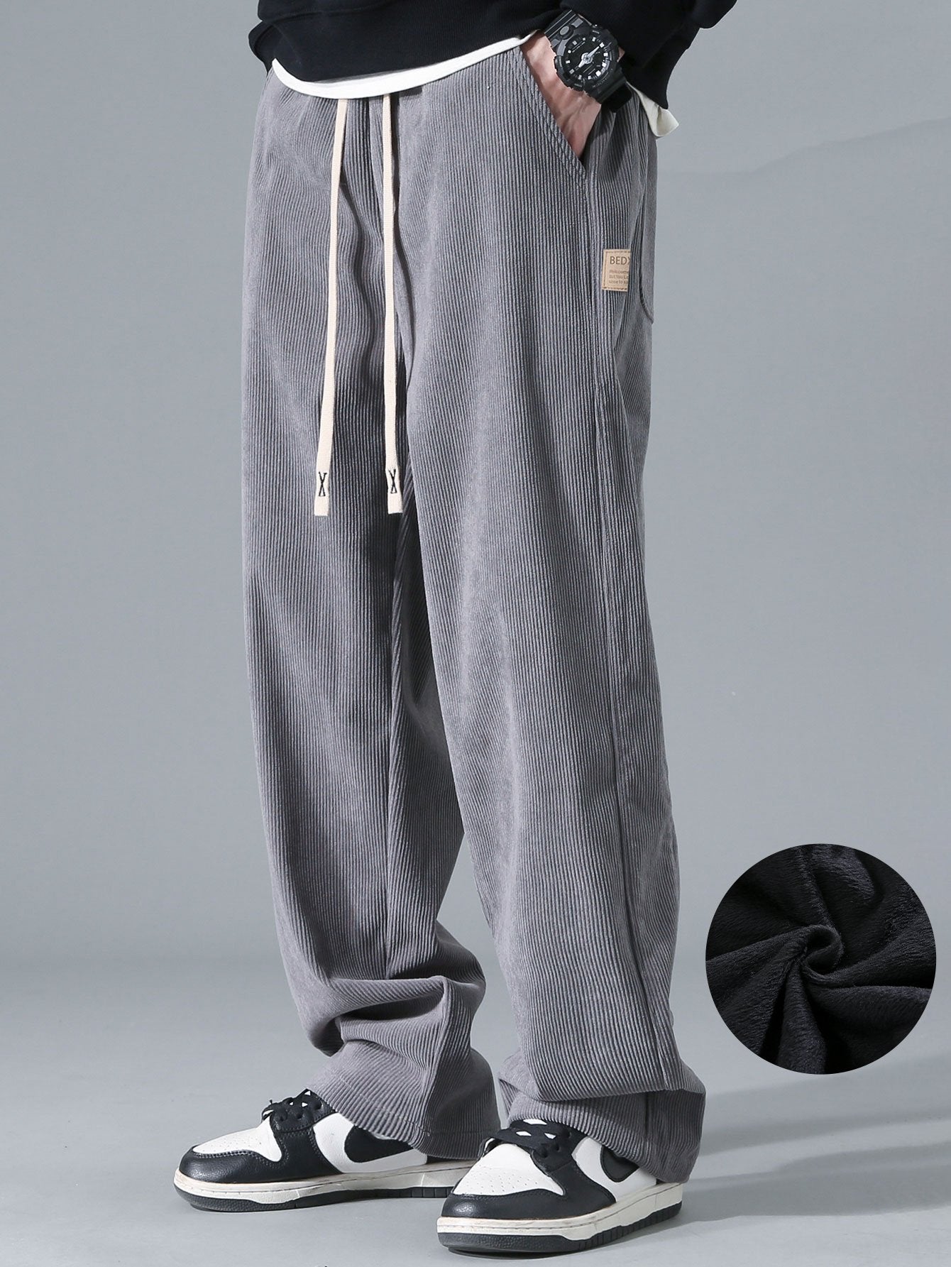 Polar Fleece Lined Straight Leg Corduroy Pants - Naturzy