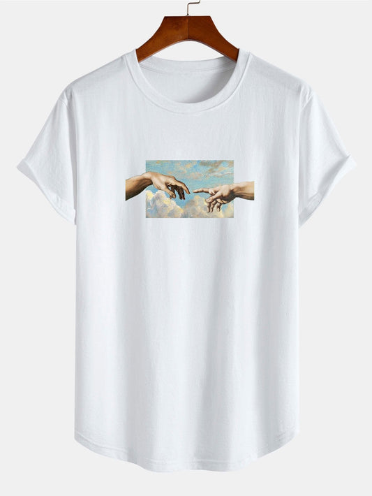 Creation Of  Adam Print Cotton Arc Hem T-Shirt - Naturzy