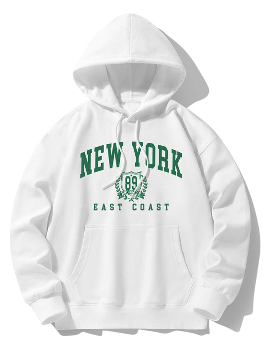 New York Varsity Print Cotton Blend Hoodie - Naturzy