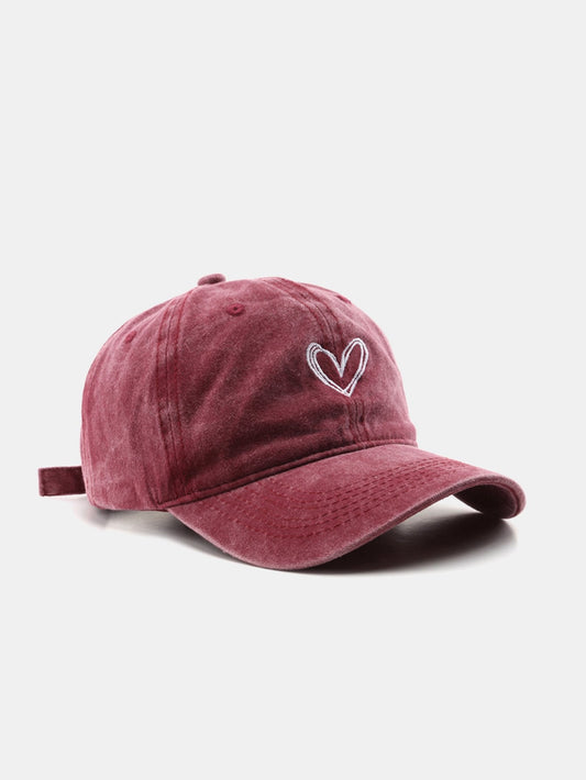 Heart Embroidery Washed Distressed Baseball Cap - Naturzy